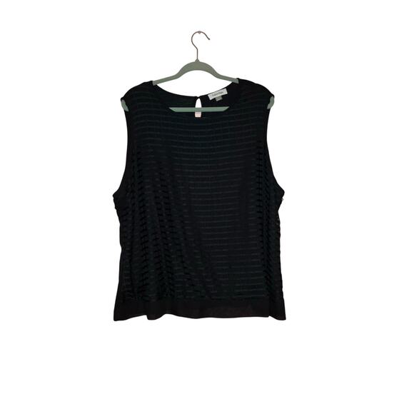 Calvin Klein Black Textured Sleeveless Blouse Windowpane Overlay Top Size 2X - Picture 1 of 6